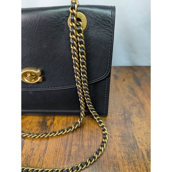 Authentic Coach Parker Shoulder Bag Black Leather Gold toned Chain Strap - Picture 4 of 16